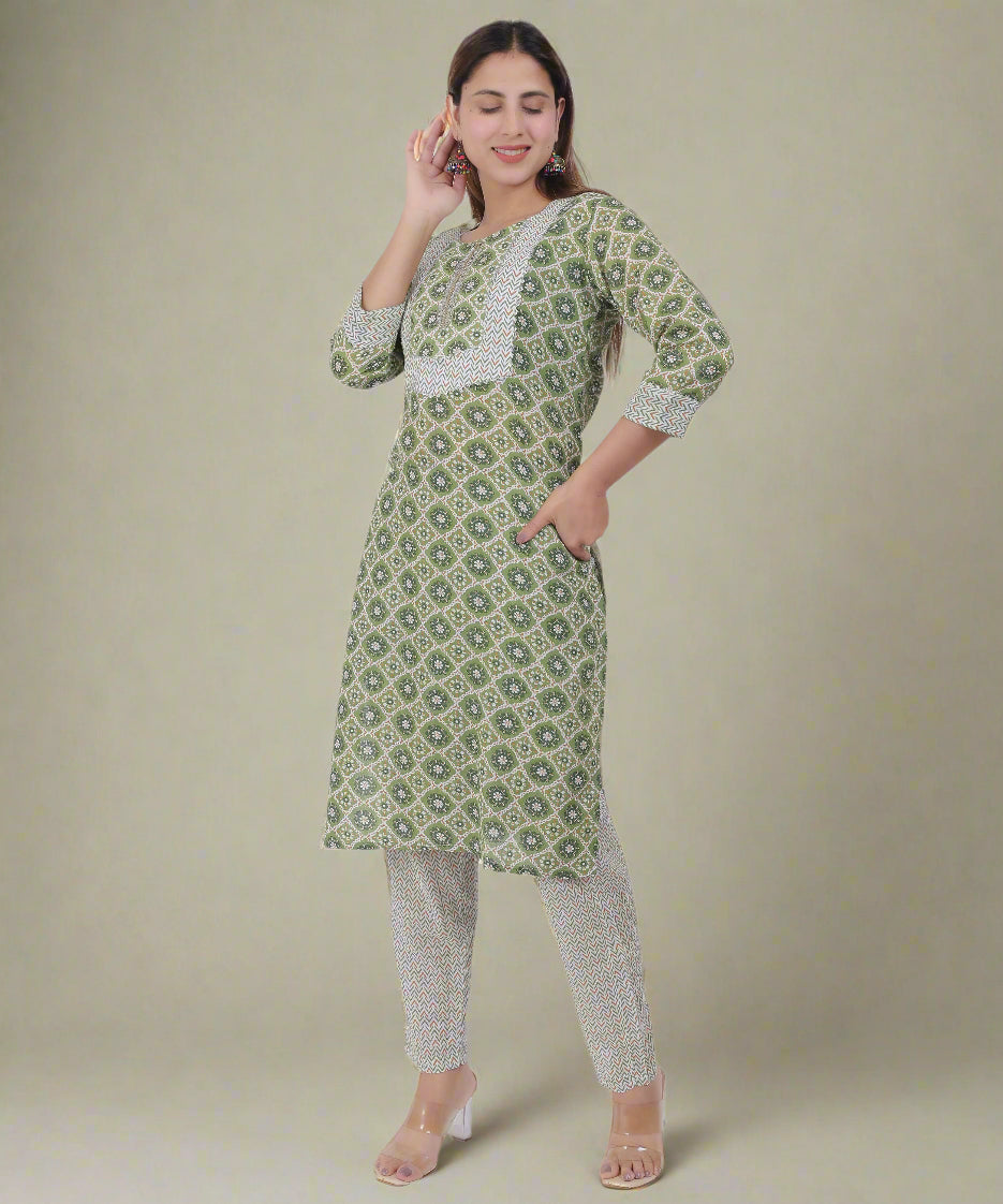 Elegant Green Floral Kurta Set