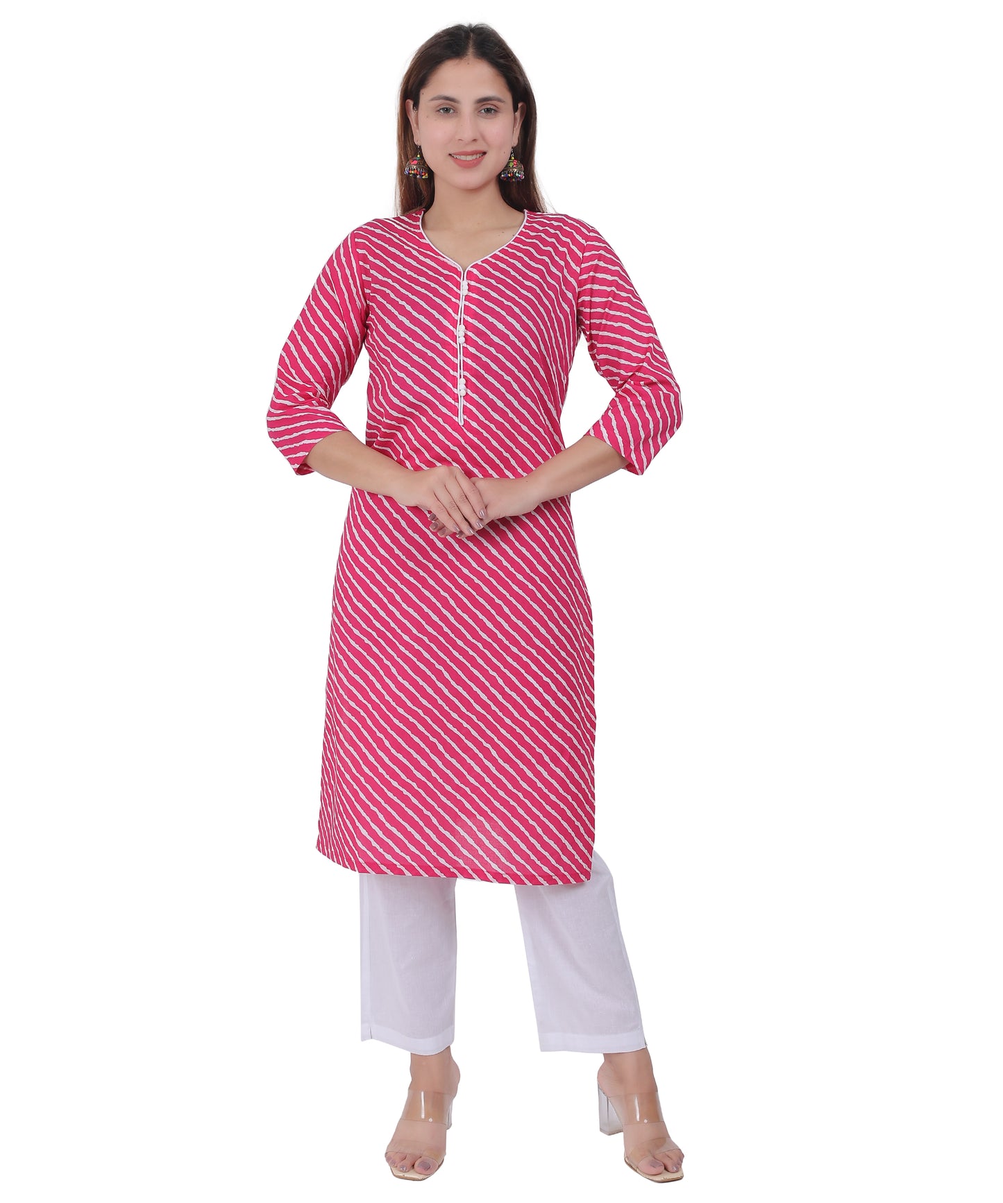 Leheriya Print Cotton Kurti Pink