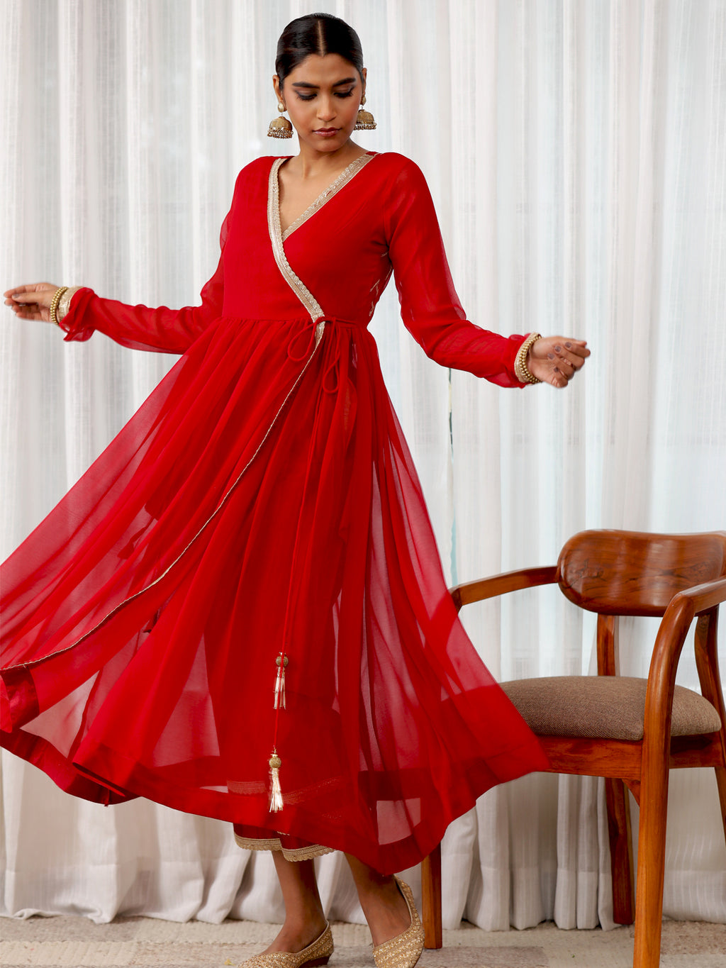 Raagini- Red Angrakha Anarkali Kurta Set with Dupatta
