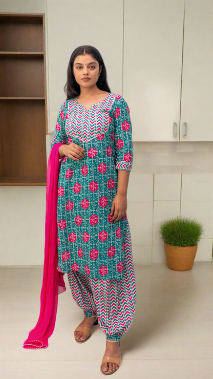 Anikrriti Cotton Kurta Set with Dupatta - Anikrriti