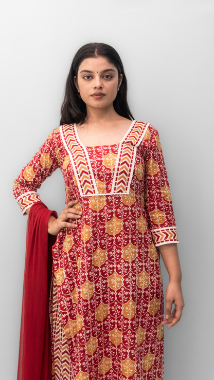 Anikrriti Cotton Kurta Set with Dupatta - Anikrriti