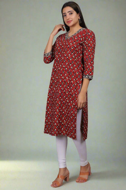 Ajrakh Red Kurti- Anikrriti