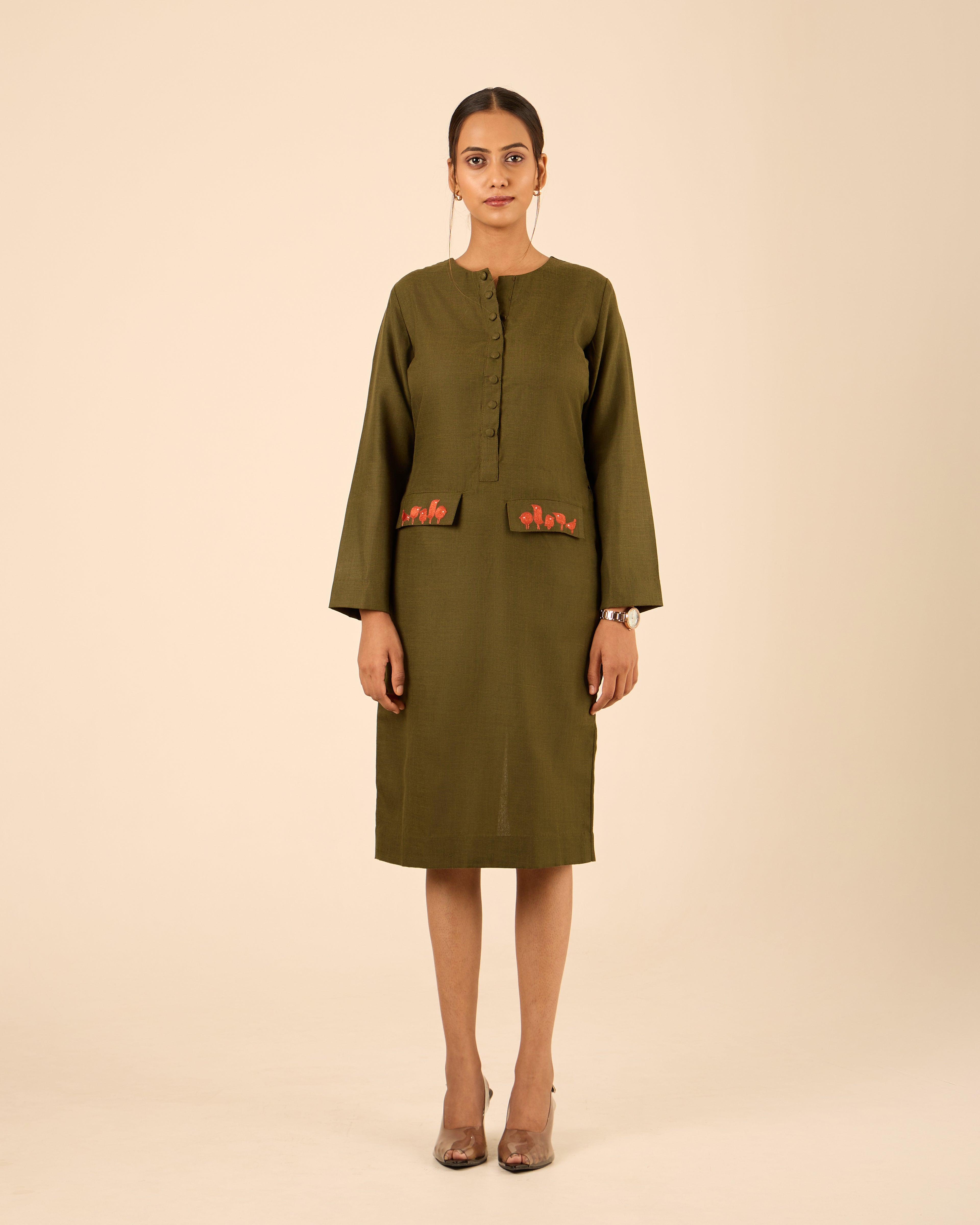 Sambandh- Knee Length Bodycon Dress with Flap Pocket