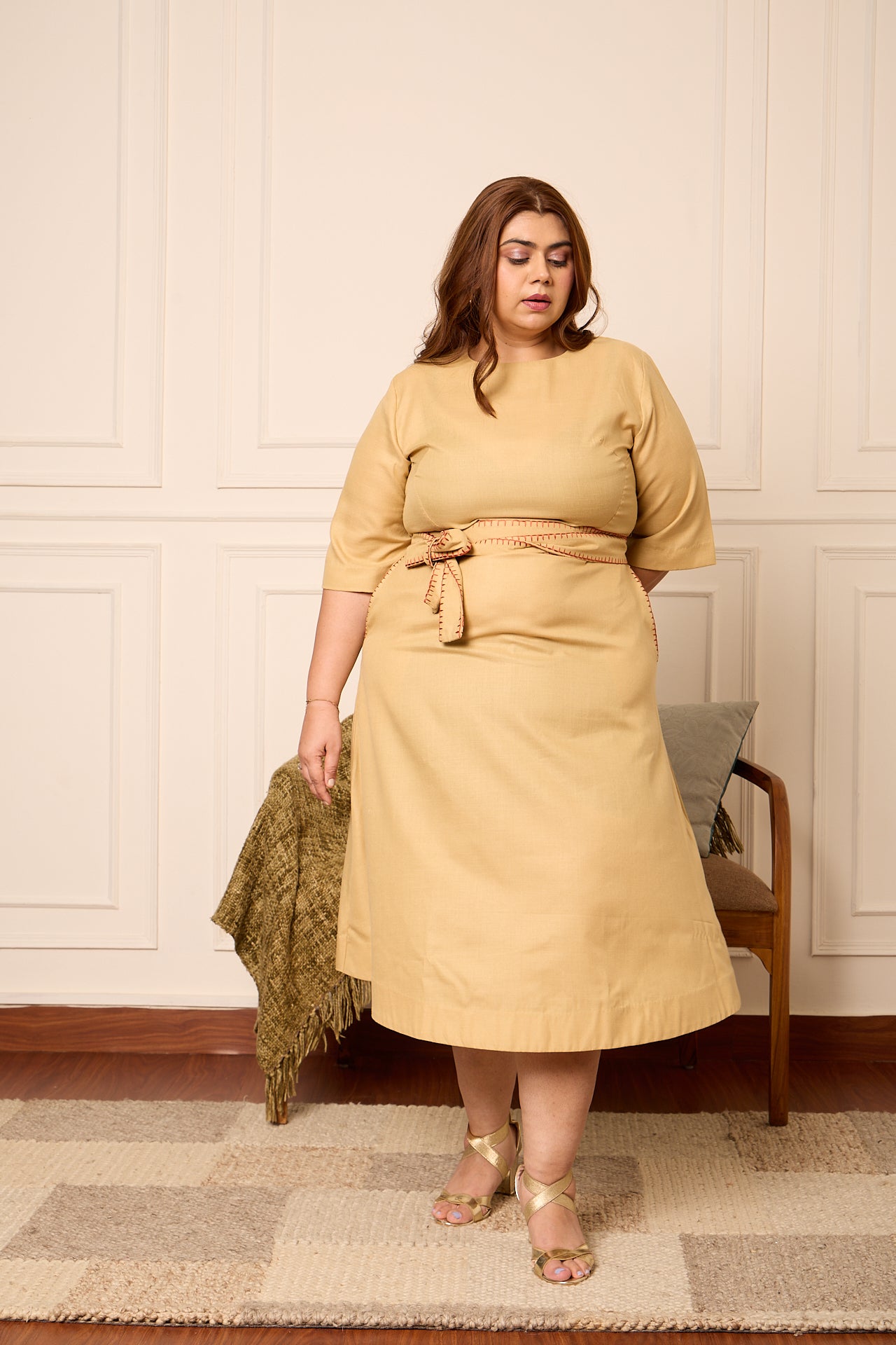 Zaroori- Fit & Flare Midi Dress with Long Belt
