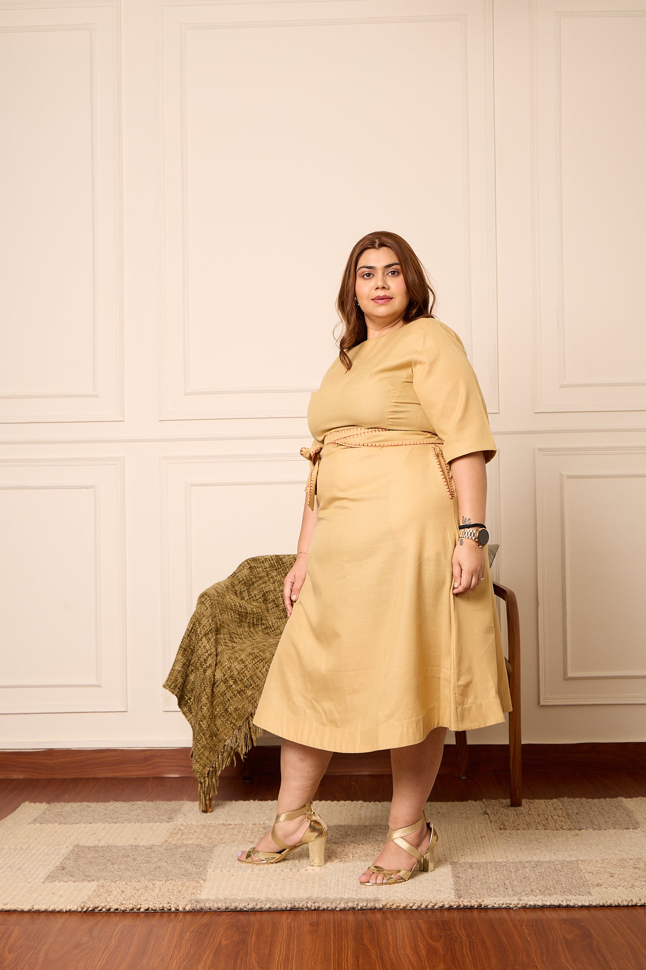 Zaroori- Fit & Flare Midi Dress with Long Belt