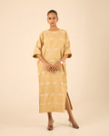 Riwaz- Long Straight Fit Kaftan Dress Beige