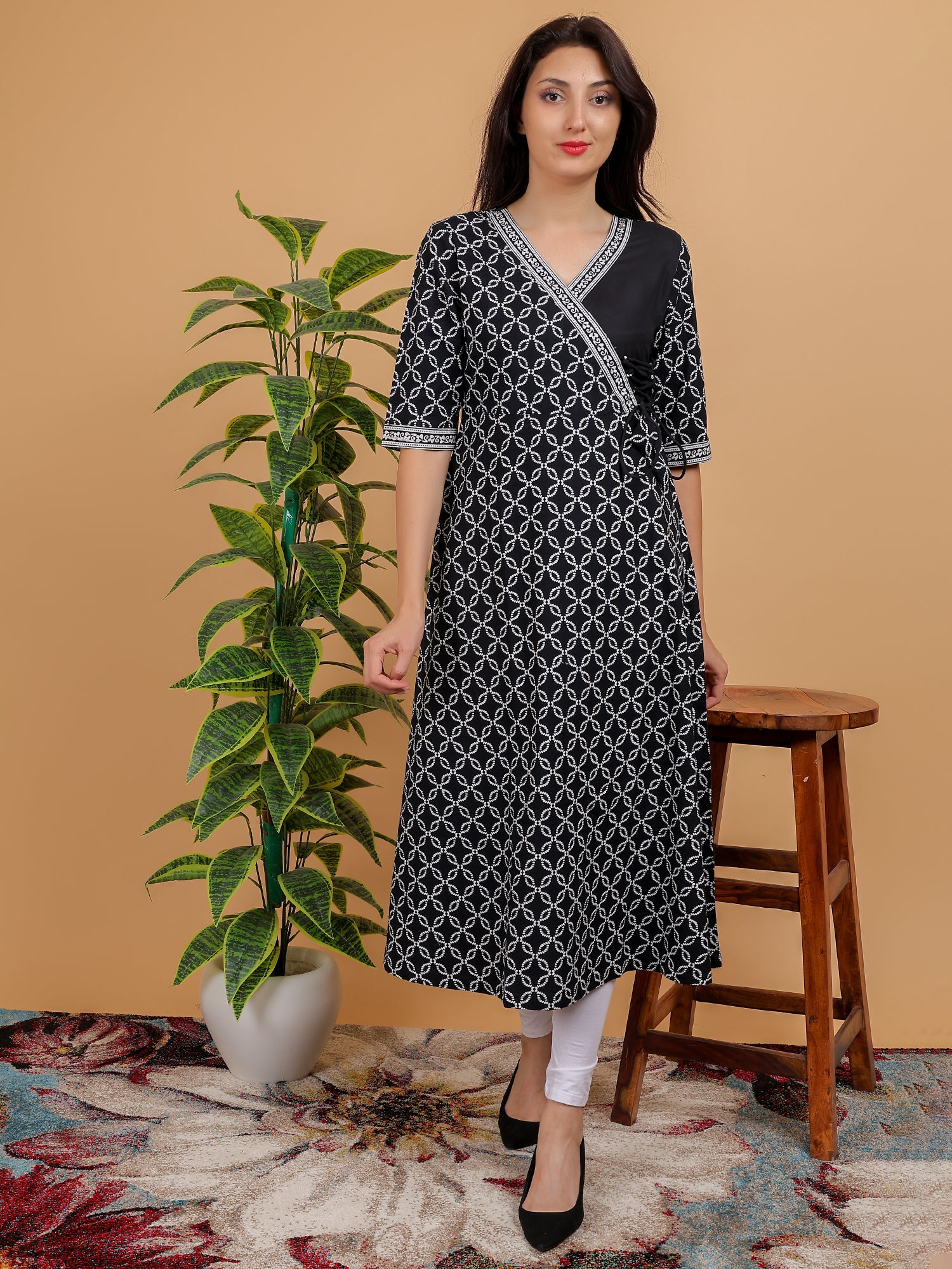 Anikrriti Black Angrakha Kurti