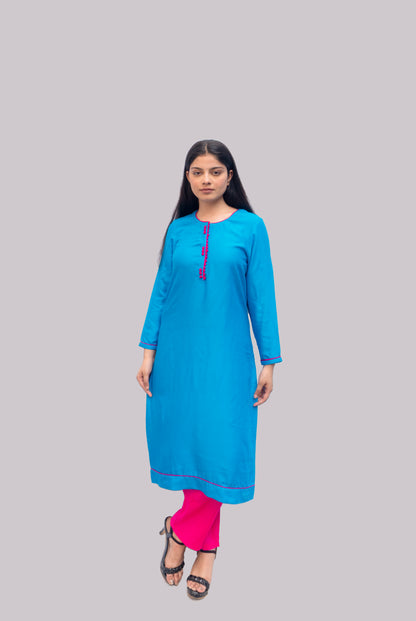 Anikrriti Turquoise Rayon Kurti - Anikrriti