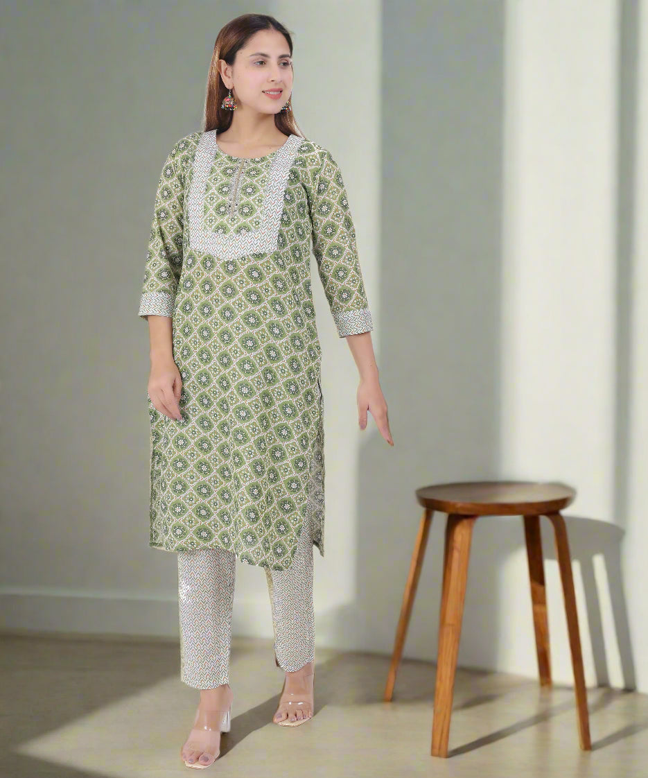 Elegant Green Floral Kurta Set