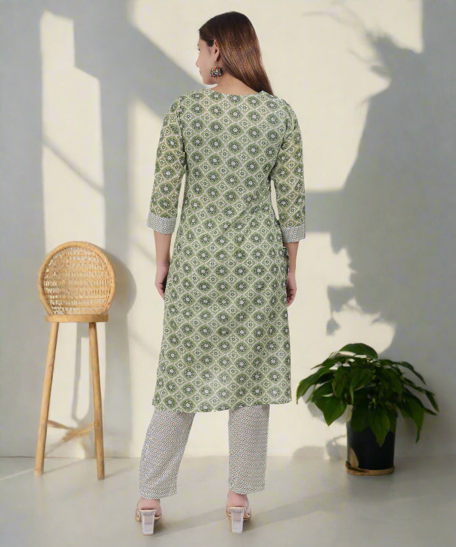 Elegant Green Floral Kurta Set