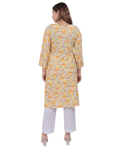 Anikrriti's Yellow Floral Cotton Kurta set for Women - Anikrriti