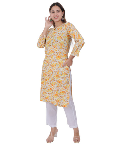 Anikrriti's Yellow Floral Cotton Kurta set for Women - Anikrriti