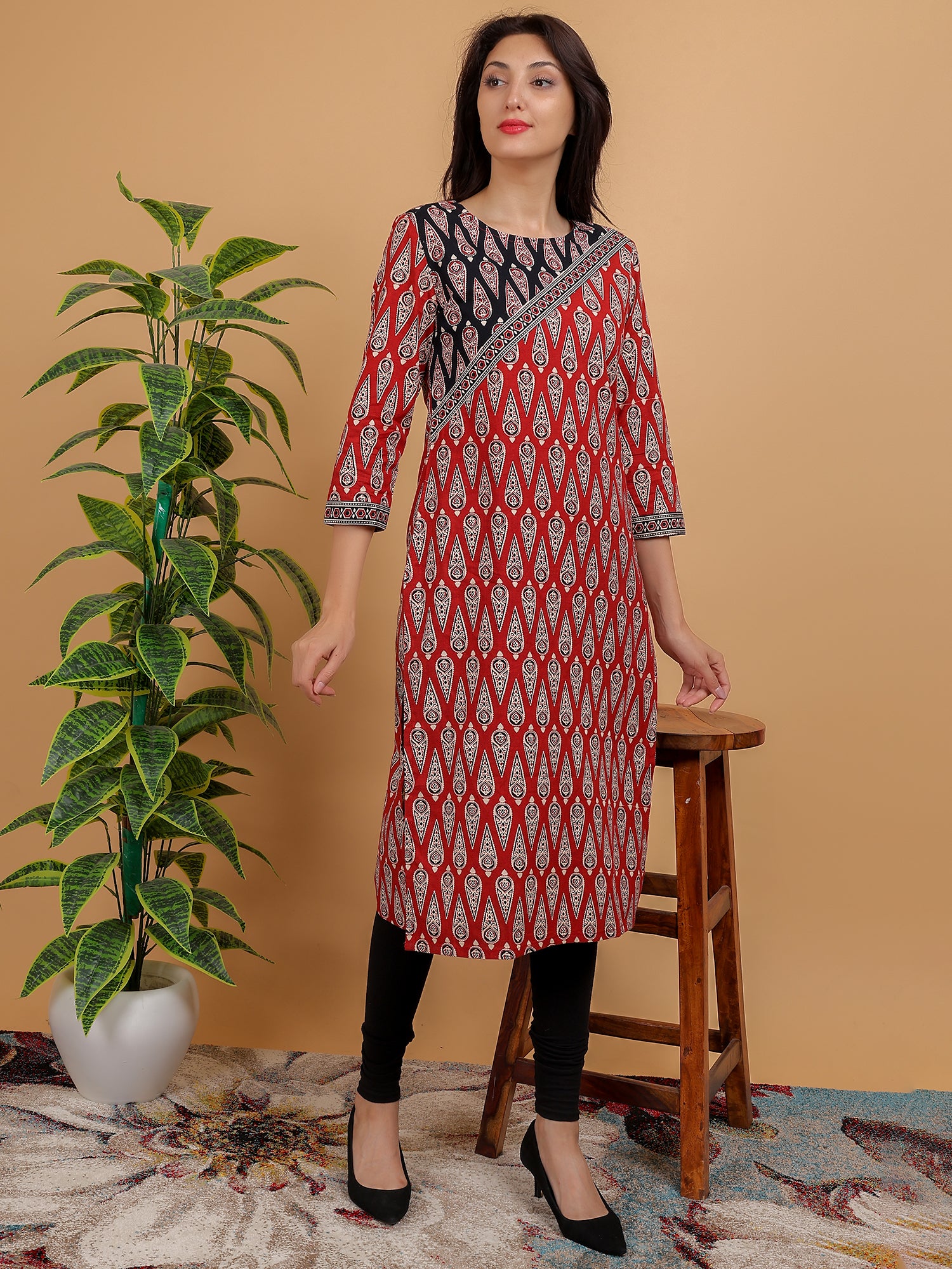 Anikrriti Red Angrakha Style Straight Kurti - Anikrriti