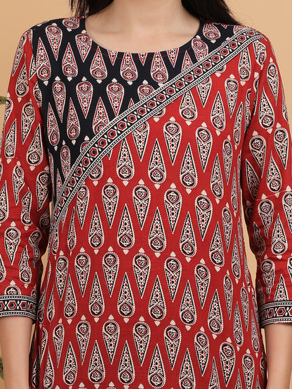 Anikrriti Red Angrakha Style Straight Kurti - Anikrriti