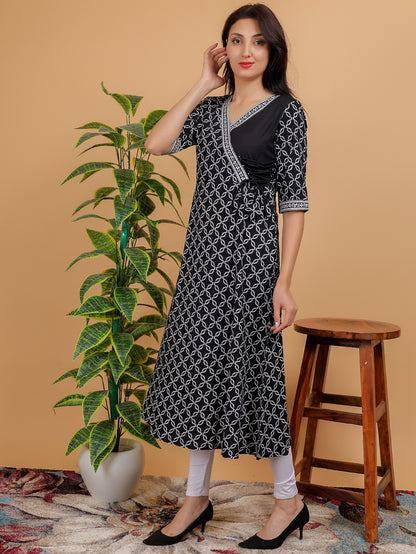 Anikrriti Black Angrakha A-line Kurti - Anikrriti