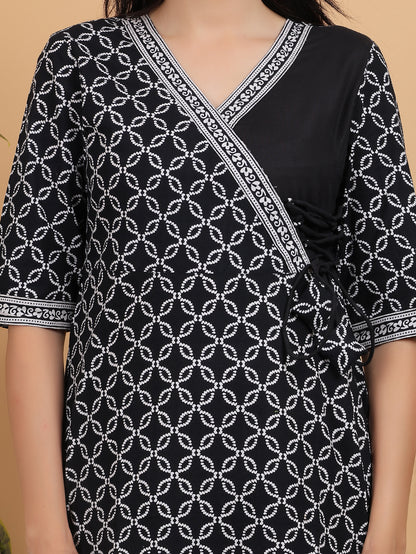 Anikrriti Black Angrakha A-line Kurti - Anikrriti