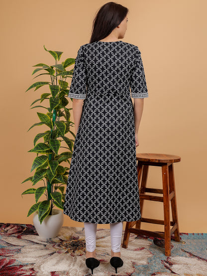 Anikrriti Black Angrakha A-line Kurti - Anikrriti