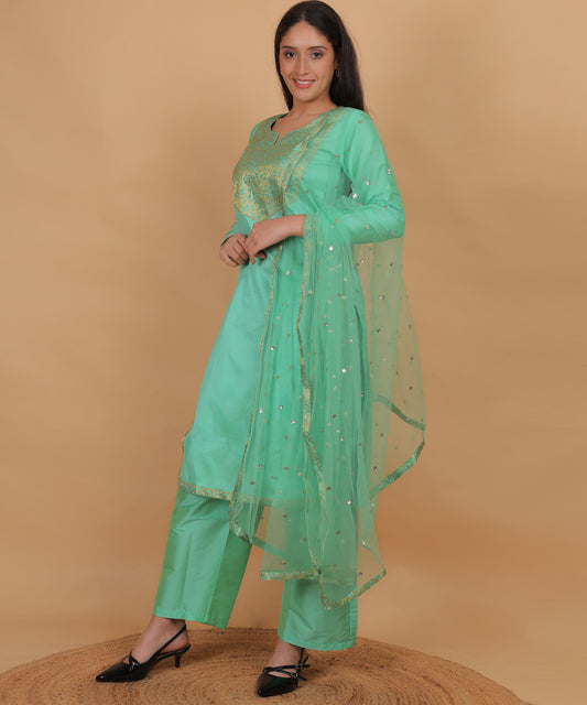 Taffeta Silk Kurta Set with Dupatta