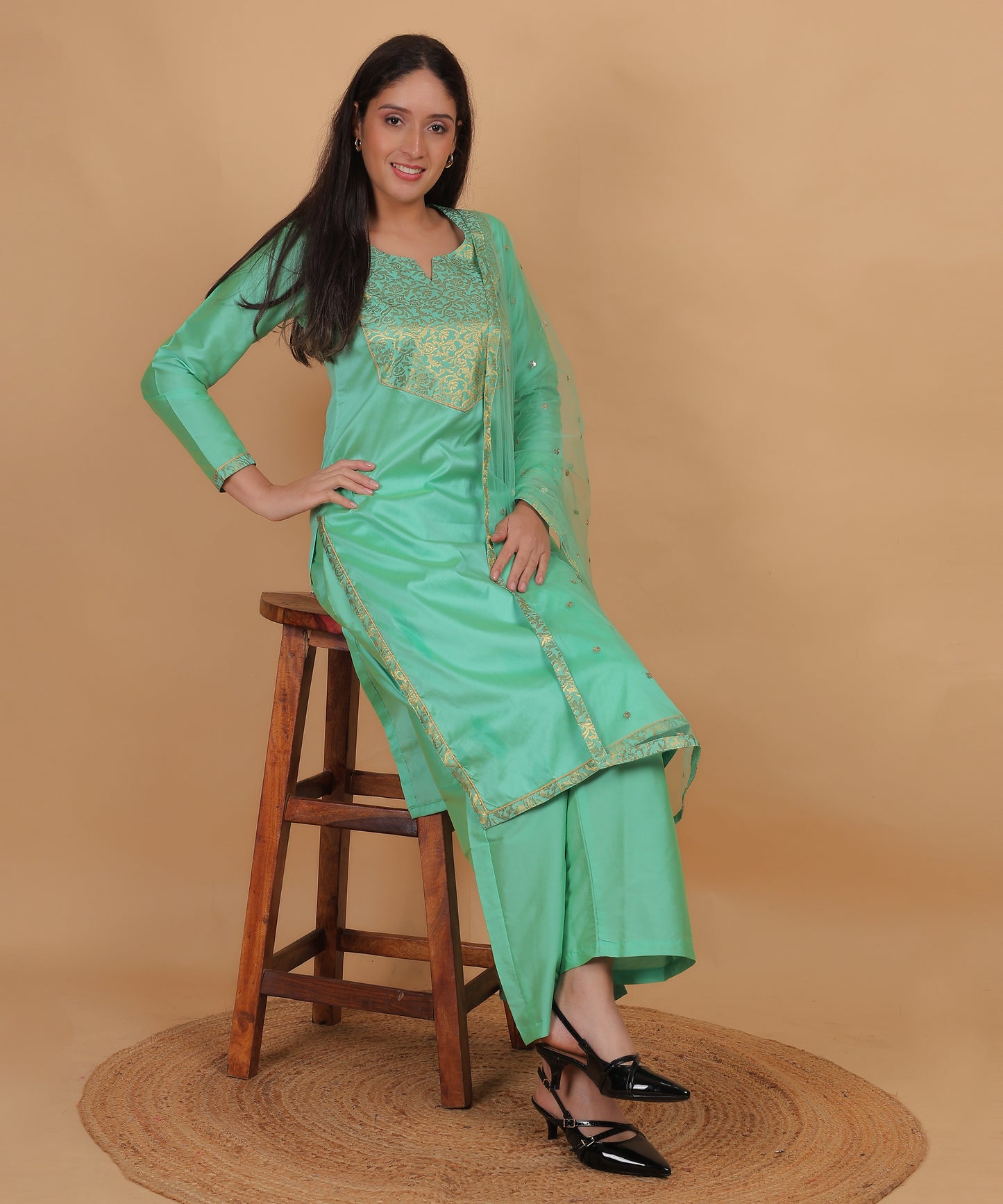 Taffeta Silk Kurta Set with Dupatta