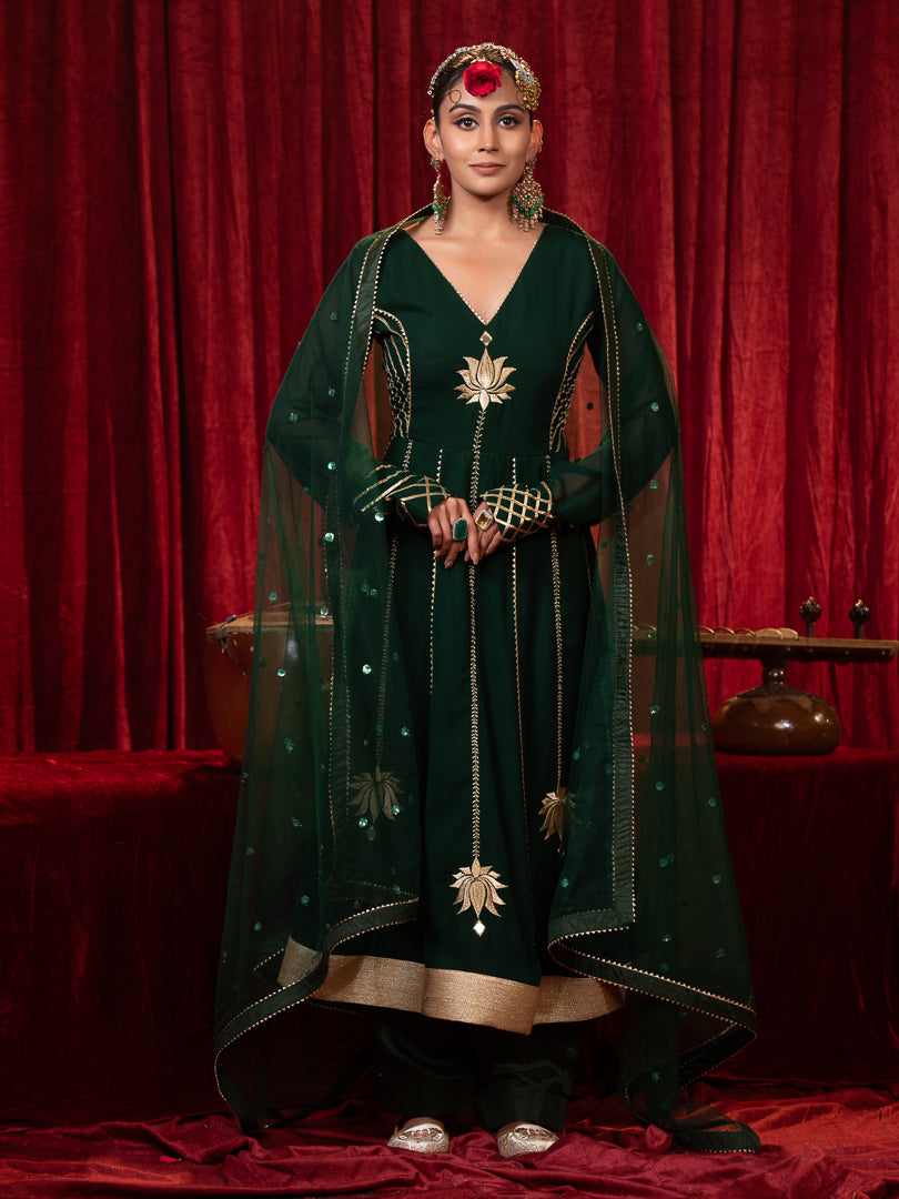 Arpita- Green Zari Embroidered Anarkali Suit