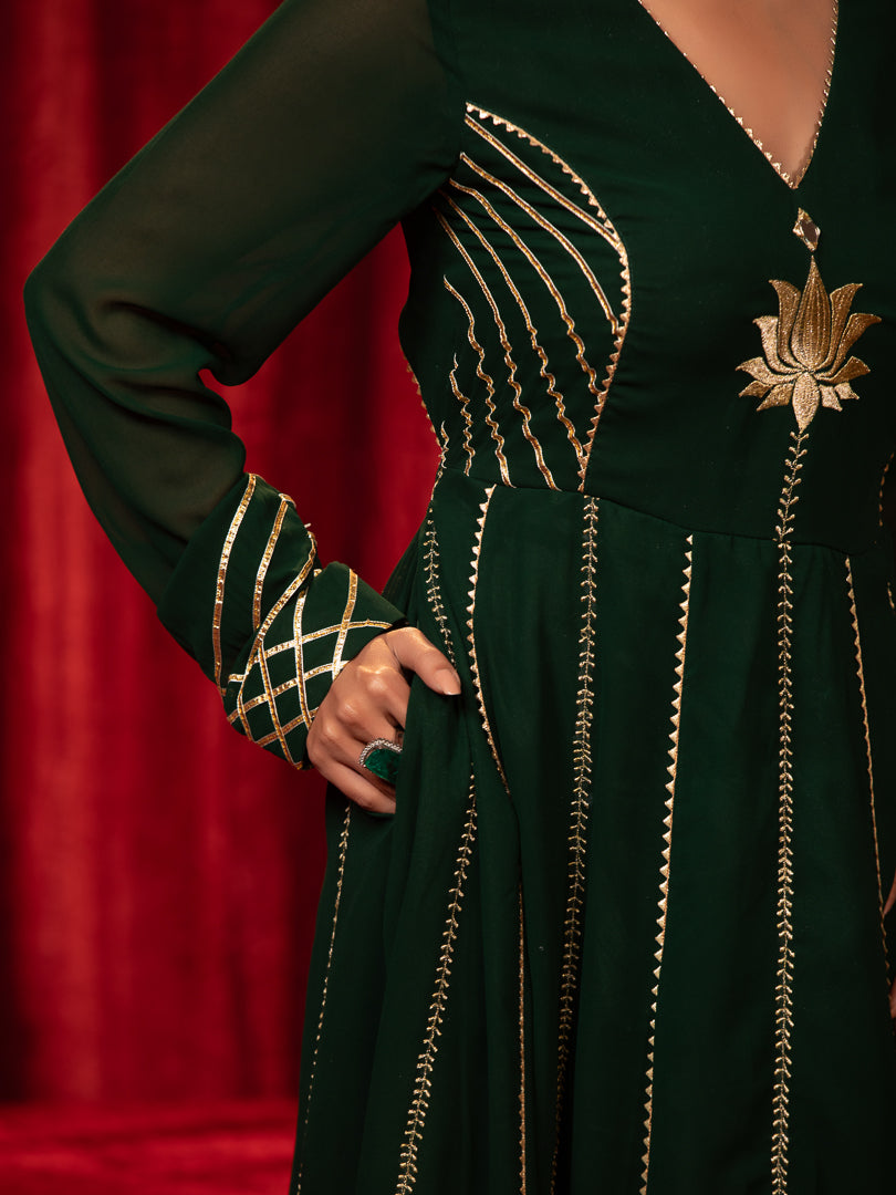 Arpita- Green Zari Embroidered Anarkali Suit