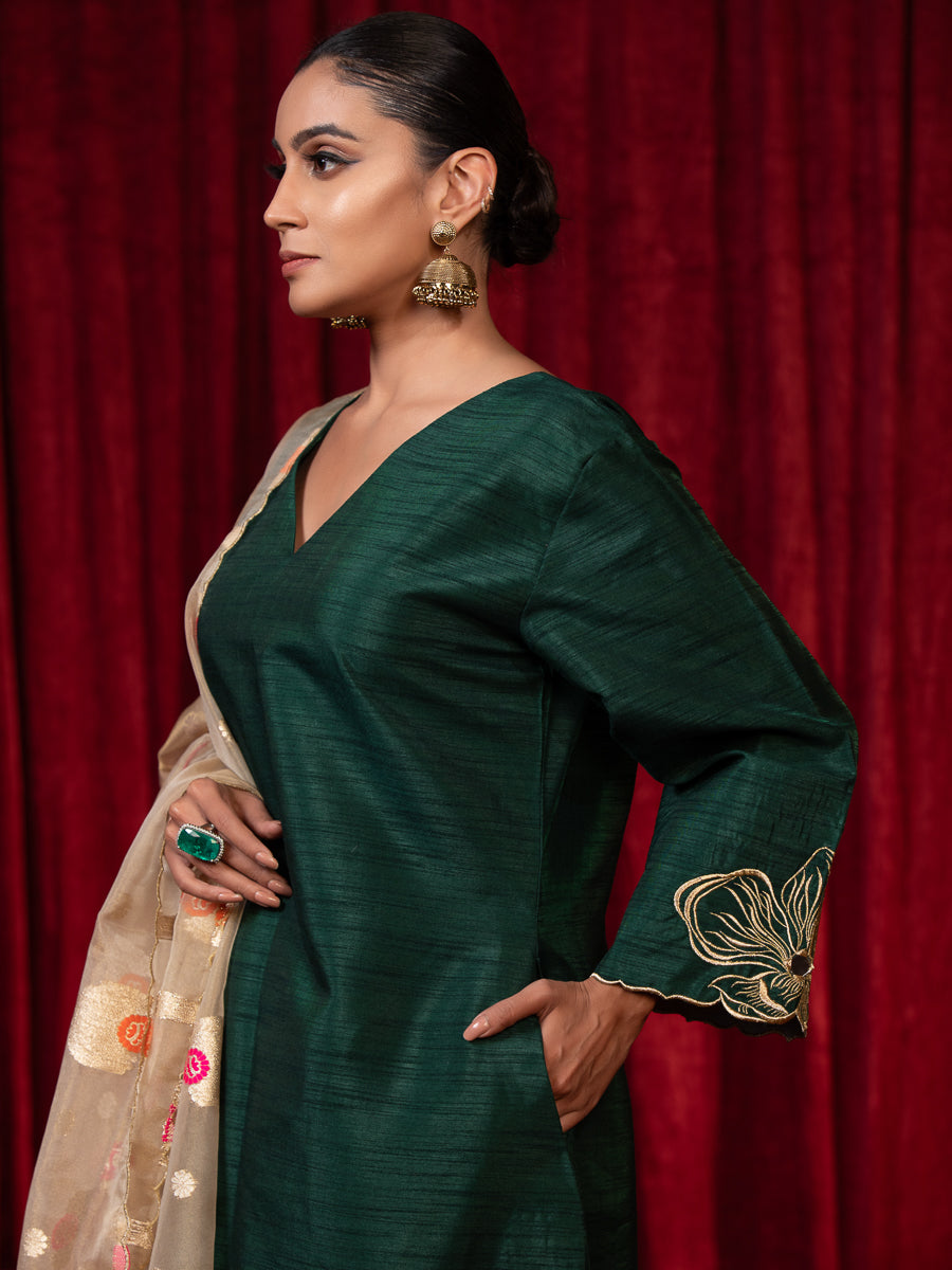 Naqsh- Green Zari Embroidered Silk Kurta Set with Dupatta