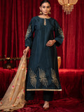 ZYRA-Electric Blue Zari Work Silk Kurta Set with Side Pockets, Palazzo & Organza Dupatta Blue