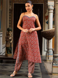 Maroon Ajrakh Print Sweetheart Neck Sleeveless Kurta with Tassel Detail & Palazzo Set Maroon