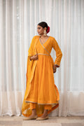 Ghoomar- Yellow Angrakha Anarkali Kurta Set with Dupatta Yellow