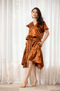 Antara- Angrakha Style Midi Dress with Belt Brown