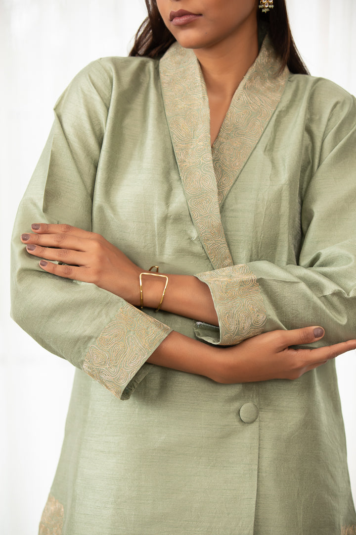 Leher- Angrakha Kurta Set with Lapel Collar